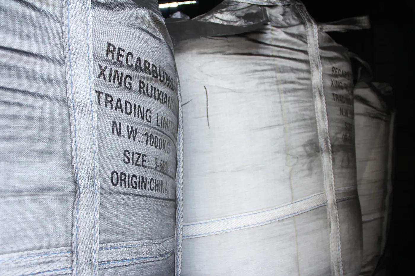Staged FIBC bags of calcined anthracite ready for export shipping